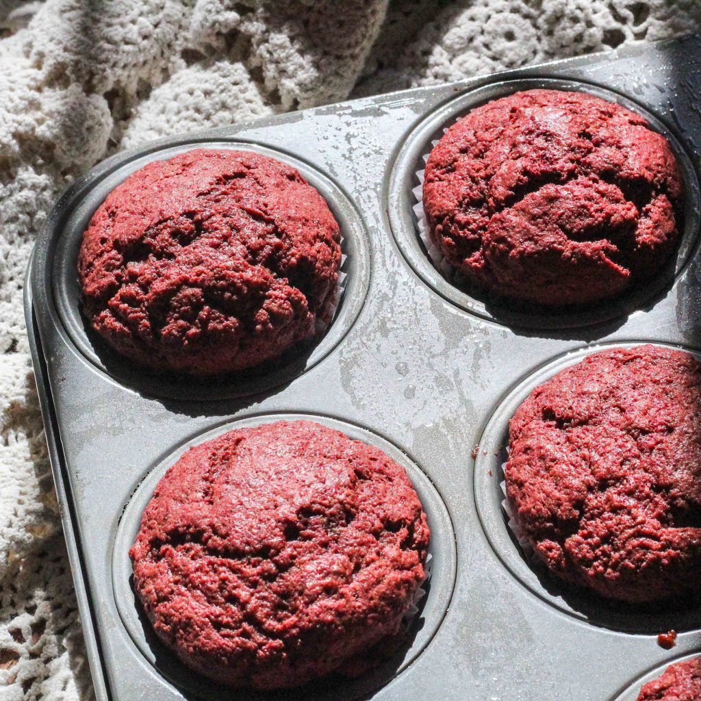unfrosted beetroot red velvet cupcakes